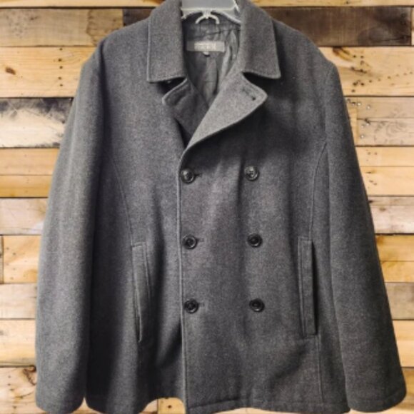 Kenneth Cole Reaction Wool Blend Charcoal Full‎ Zip Button Peacoat